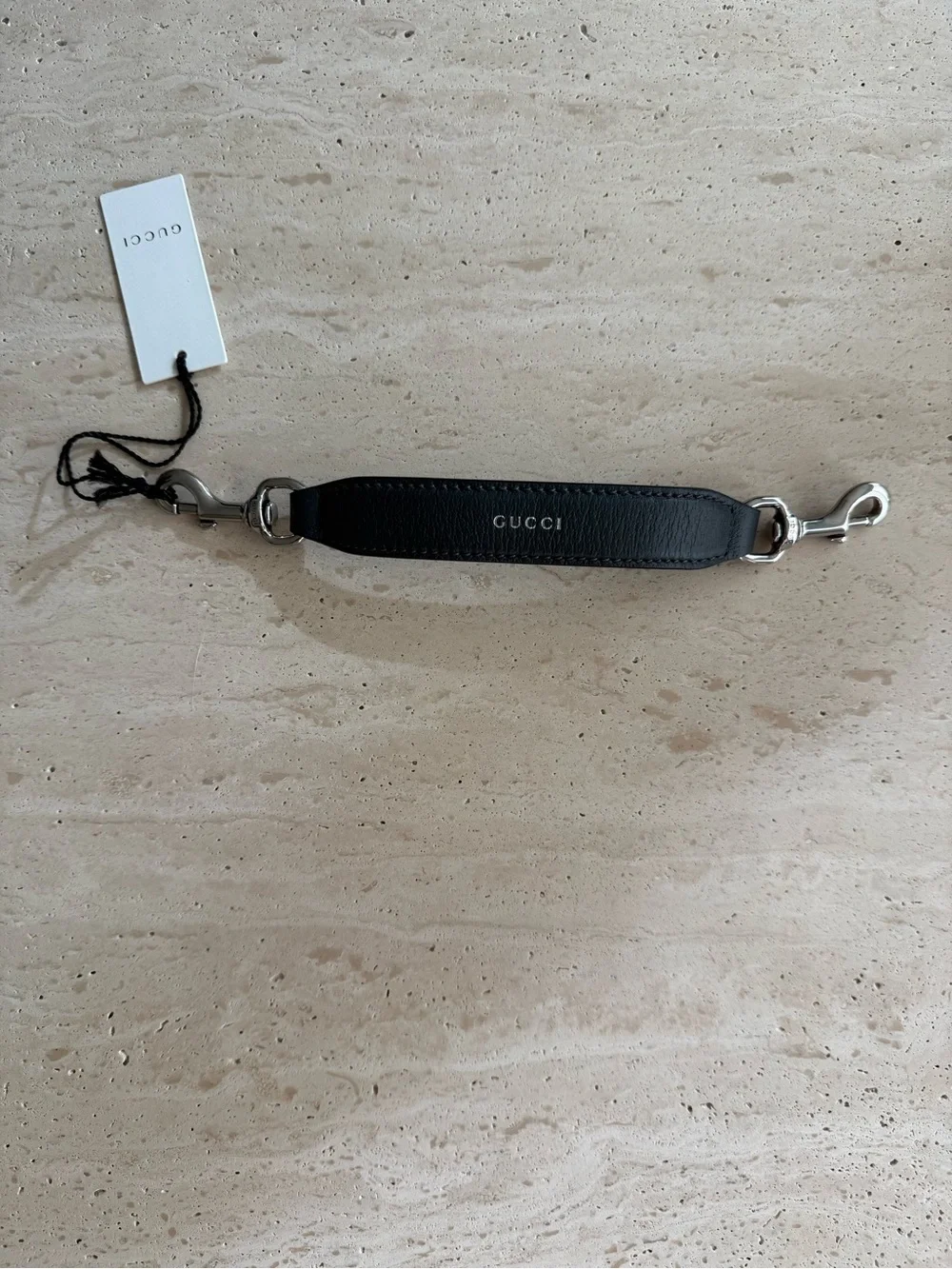 NWT Gucci Grey Leather Trolley Strap With Silver Hardware